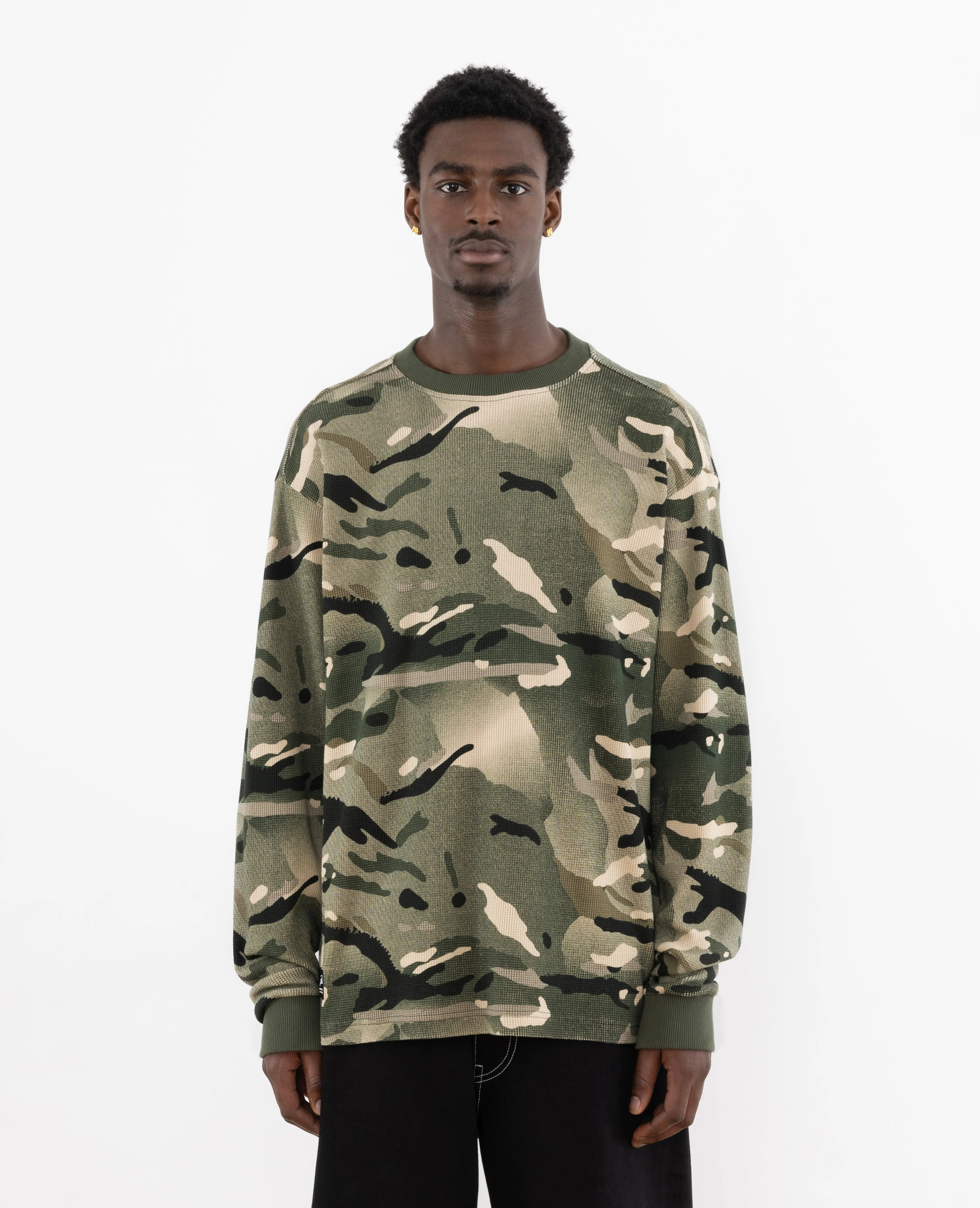 Patta Spray Camo Waffle Longsleeve T-Shirt (Multi/Spray Camo)