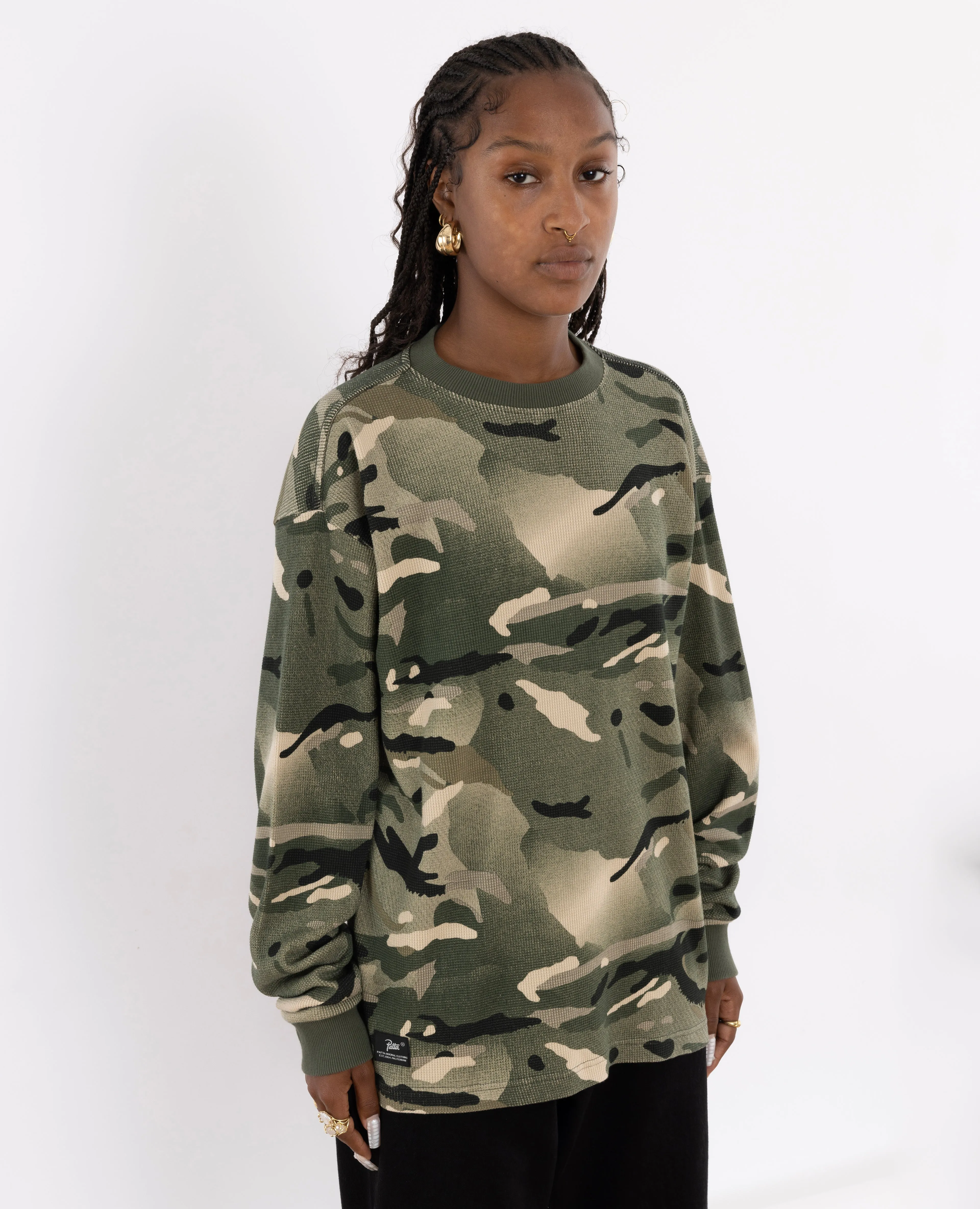 Patta Spray Camo Waffle Longsleeve T-Shirt (Multi/Spray Camo)